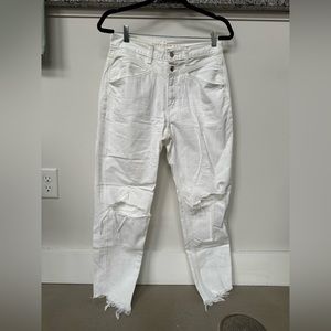 American Eagle White Mom Jean with Ripped Knees